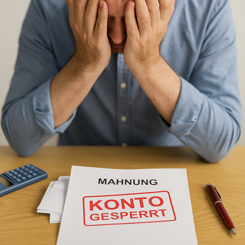 Person ist verzweifelt, Konto gesperrt - Hilfe sofort durch brvs.de